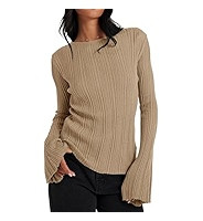 Cicy Bell Womens Bell Long Sleeve Tops Going Out Knitted Fall Pullover Lightweight Sweater Shirts | Amazon (US)