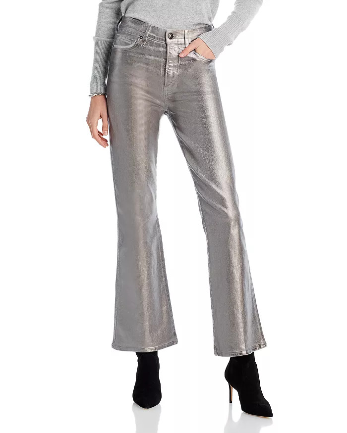Carson Metallic High Rise Flare Jeans in Light Gunmetal | Bloomingdale's (US)