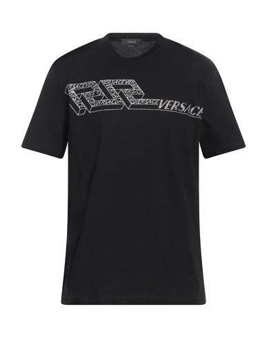 Versace Man T-shirt Black Size XXXL Cotton, Glass, Metallic Polyester, Polyester | YOOX (US)