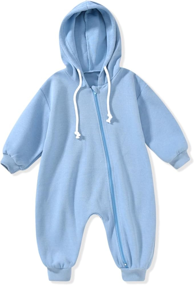 Unutiylo Unisex Baby Boys Girls Long Sleeve Infant Baby Zipper Hooded Jumpsuits Romper Loose Outf... | Amazon (US)