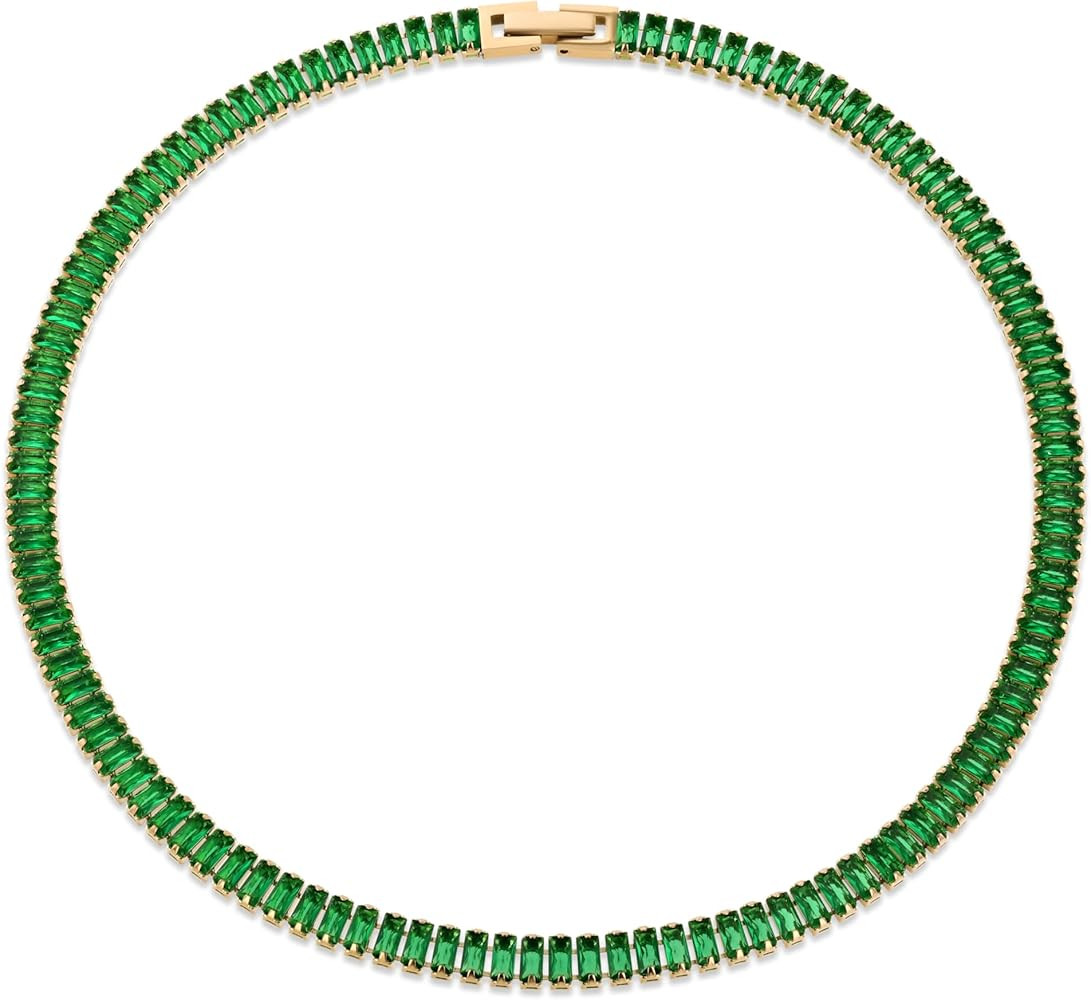 Gold Emerald Choker Necklaces for Women, Green Statement Tennis Chain Choker Necklace Gift. | Amazon (US)