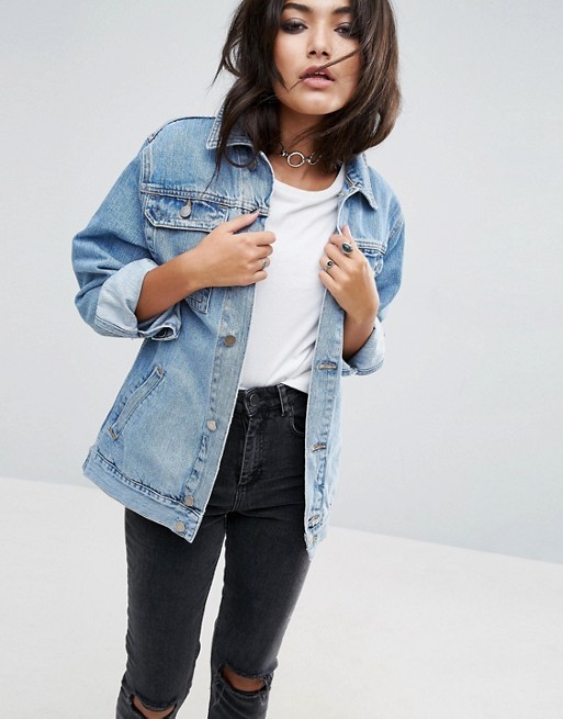 ASOS Denim Girlfriend Jacket in Stonewash Blue | ASOS US