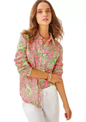 Lilly Pulitzer® Women's Sea View Linen Button Down Top | Belk