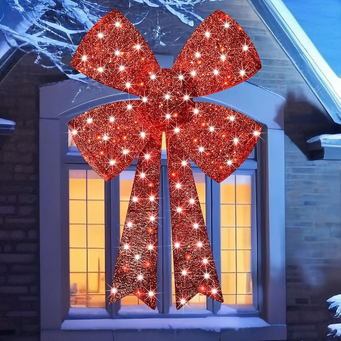 Lighted Giant Christmas Bows Decoration - HOYECHI Lighted Large Outdoor Bows for Wreaths, Outdoor... | Amazon (US)
