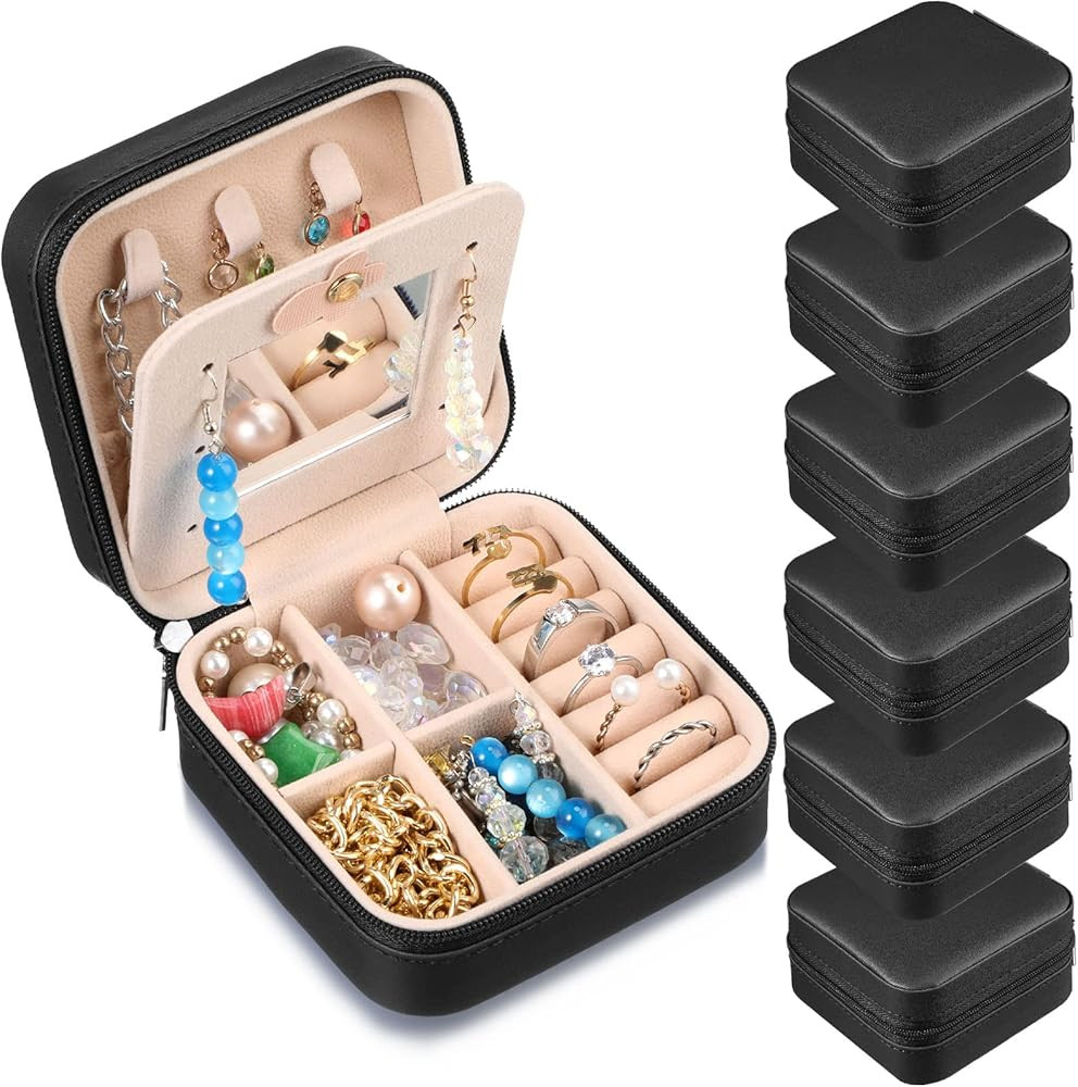 Hillban Bridesmaid Gifts Jewelry Box with Mirror, PU Leather Small Travel Jewelry Case Organizer ... | Amazon (US)