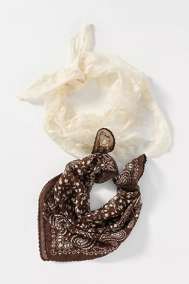 100% Cotton Lace Bandana Hair Scarves, Set of 2 | Anthropologie (US)