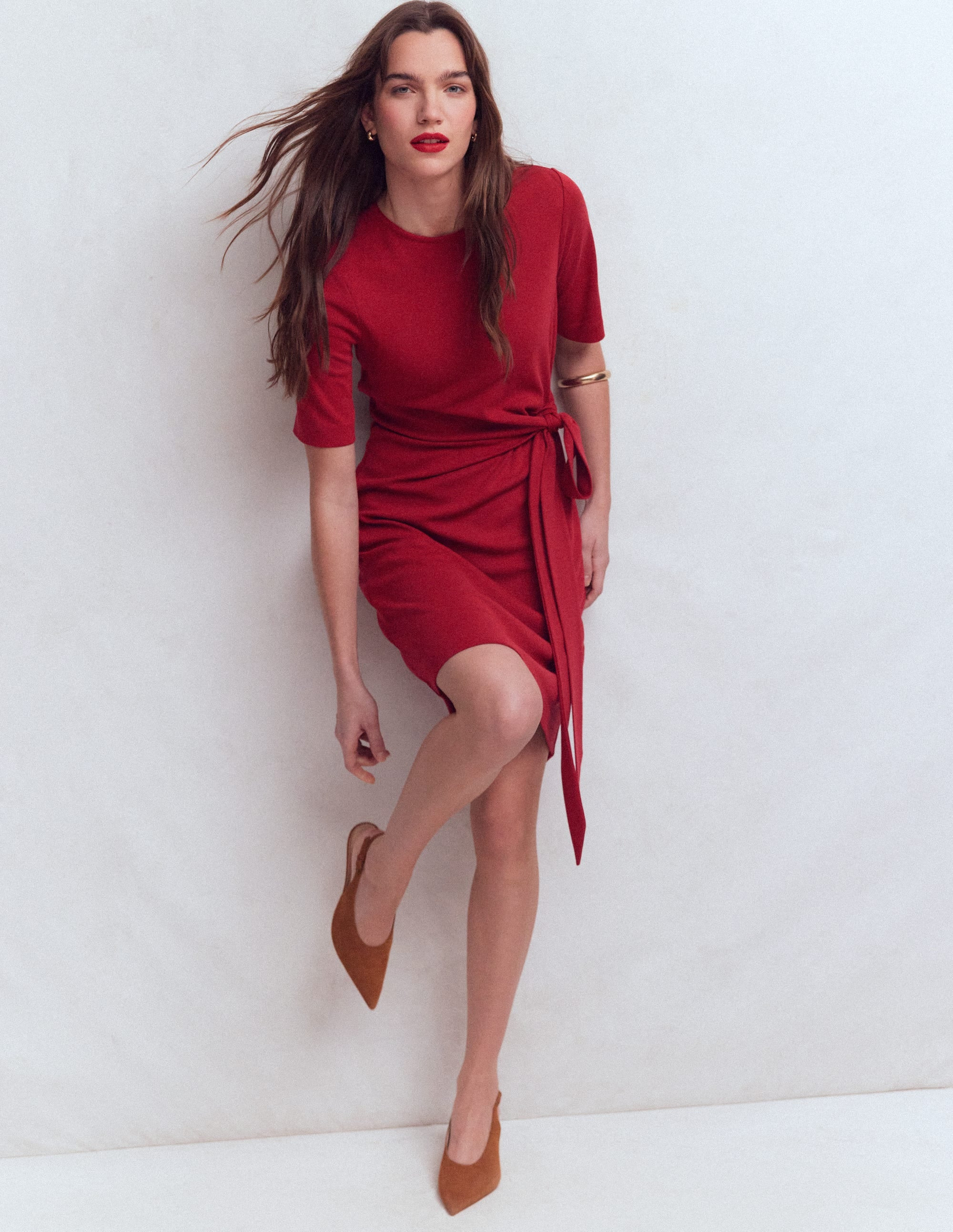 Zinnia Tie Jersey Short Dress-Rich Chestnut | Boden (US)