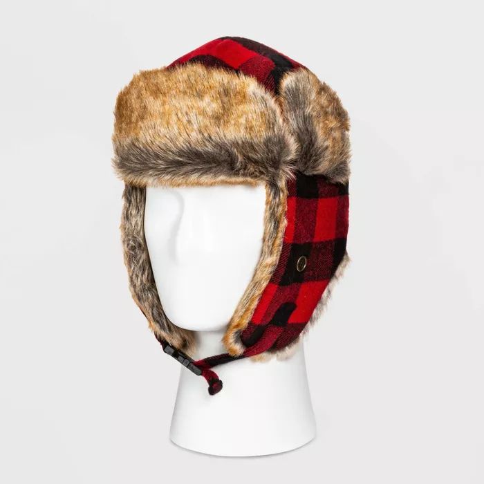 Plaid Faux Fur Trapper Hat - Goodfellow & Co™ Red/Black One Size | Target