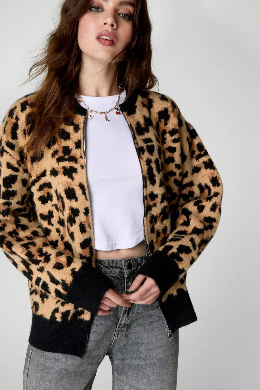 Leopard Jacquard Knit Bomber Jacket | Nasty Gal US