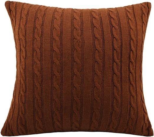 JASEN Cotton Kinted Throw Pillow Cases Cushion Cover Double-Sided Cable Knitting Patterns Square ... | Amazon (US)
