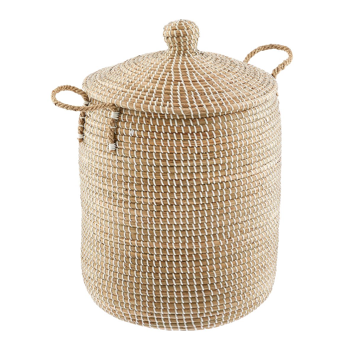 Round Tapered Seagrass Hamper White | The Container Store