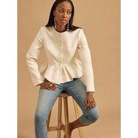 River Island Peplum Button Front Jacket - White | Very (UK)