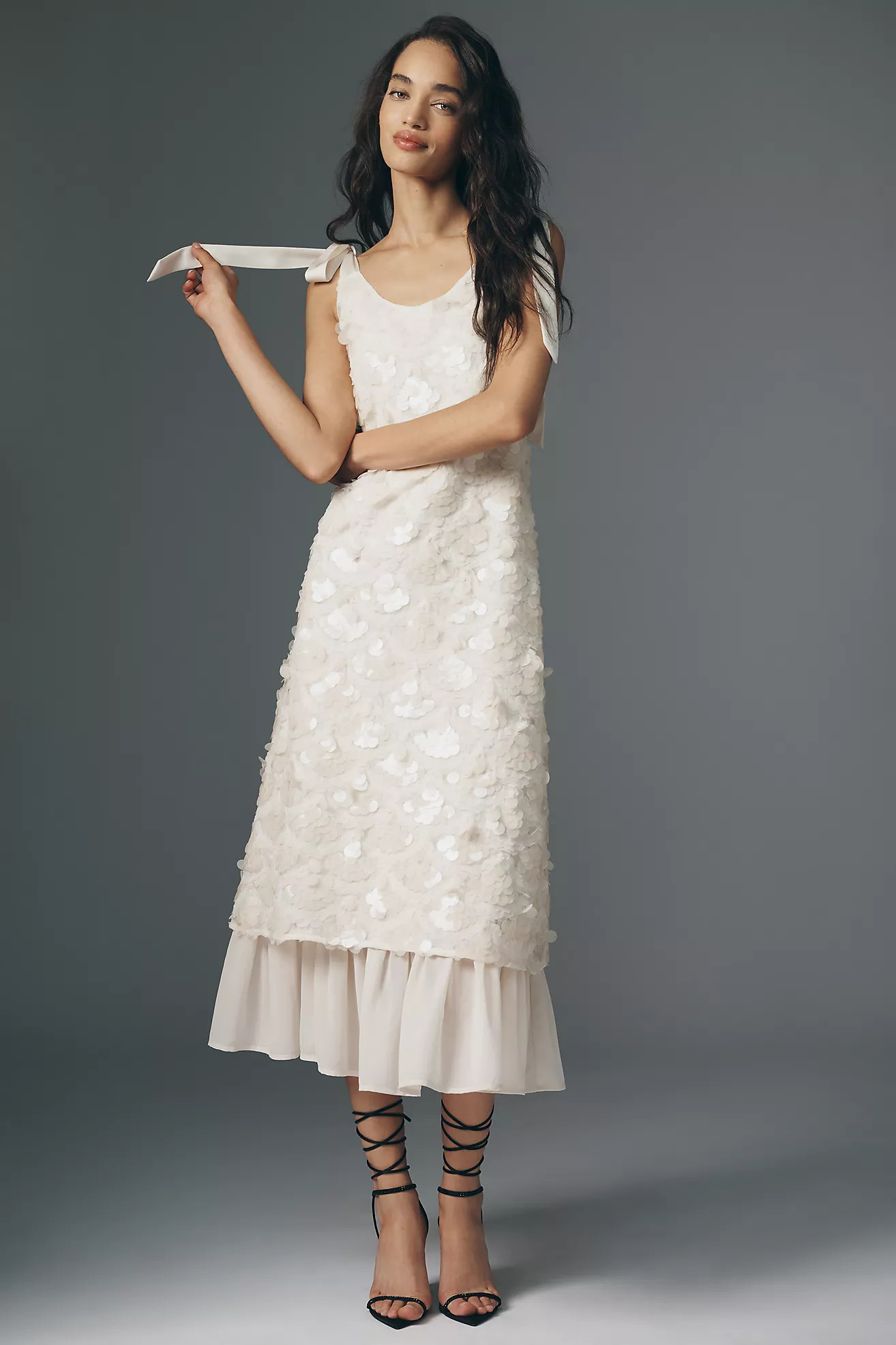 En Saison Emryn Sequin A-Line Bow Midi Dress | Anthropologie (US)