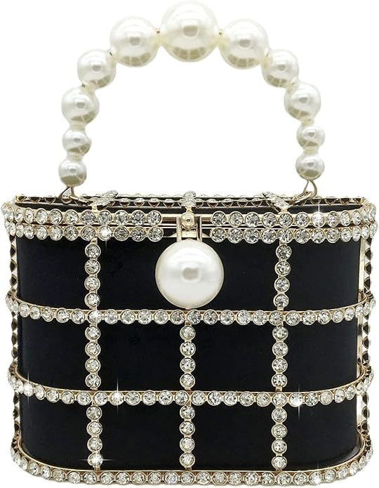 Synthetic Pearl Top-Handle Women Metal Bucket Bag Crystal Evening Purses and Clutches Formal Wedd... | Amazon (US)