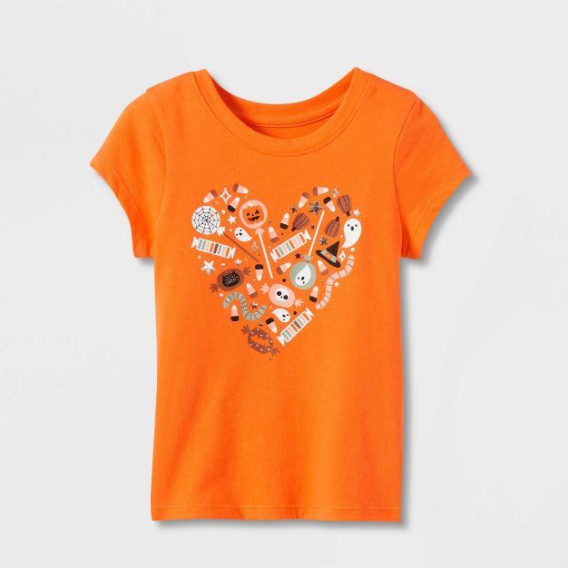 Toddler Girls' Halloween Heart Short Sleeve Graphic T-Shirt - Cat & Jack™ Orange | Target