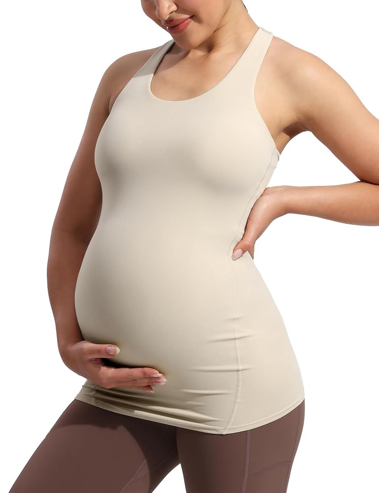 POSHDIVAH Women's Maternity Tank Tops with Built in Bra Padded Sleeveless Pregnancy Yoga Tee Work... | Amazon (US)
