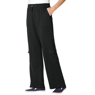 Woman Within Women's Plus Size Pull-On Knit Cargo Pant - 18/20, Black | Target