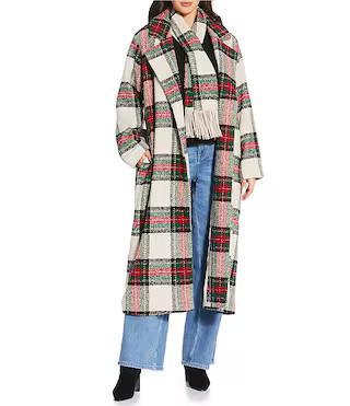 Fringe Woven Plaid Notch Lapel Collar Long Sleeve Car Coat | Dillard's