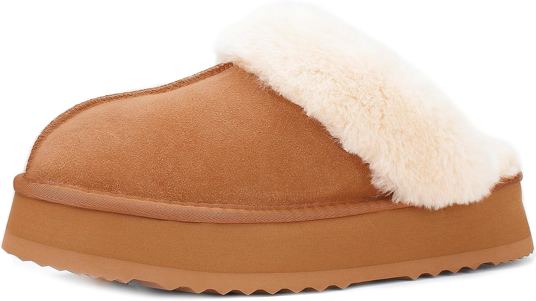 Yonnzn Platform Slippers for Women Indoor Outdoor Suede Leather Fuzzy Slippers House Shoes | Amazon (US)