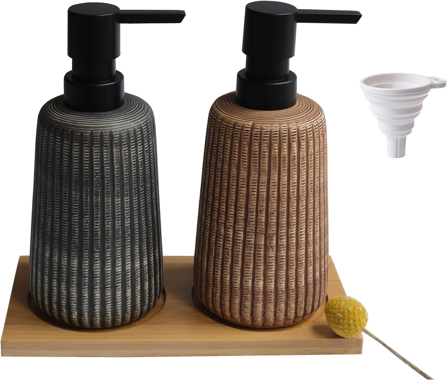 LaMarriti Ceramic Soap Dispenser Set with Tray, Matte Black and Khaki Dish Lotion Dispensers for ... | Amazon (US)