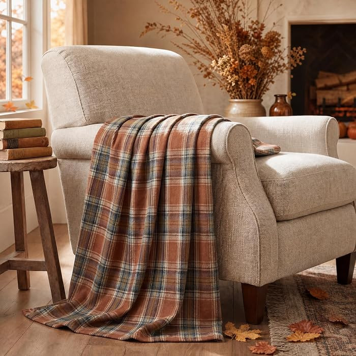 Horaldaily Rust Plaid Fall Decorative Throw Blanket 60x80 | Amazon (US)