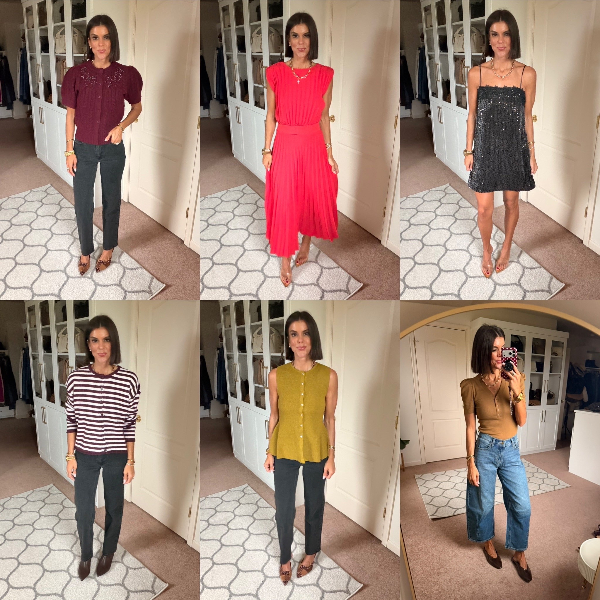 New Walmart finds! I’m 5’5 and in size xs in all tops, size xs in red dress, size small in black dress. Jeans and shoes all fit true to size.