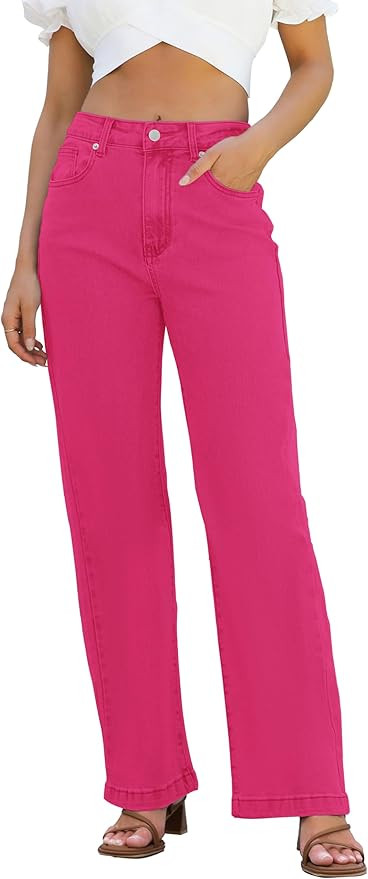 Womens Jeans High Waisted Straight Leg Loose Stretchy Lightweight Tummy Control Trendy Jeans for ... | Amazon (US)