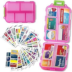Pill Organizer with Medicine Labels Travel Daily Pill Container Mini Medication Organizer Storage... | Amazon (US)