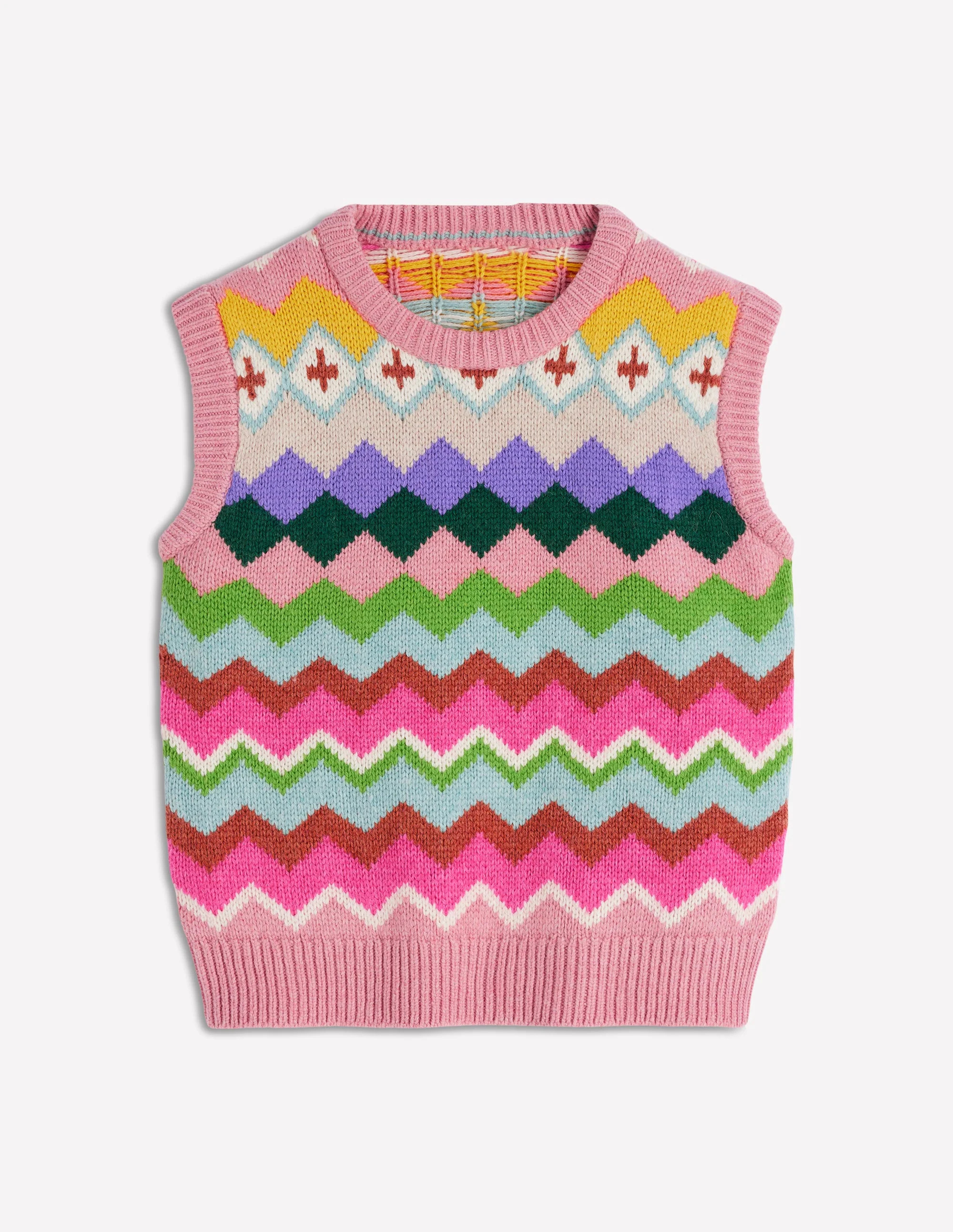 Eleanor Fair Isle Vest-Pink Heritage Fair Isle | Boden (US)