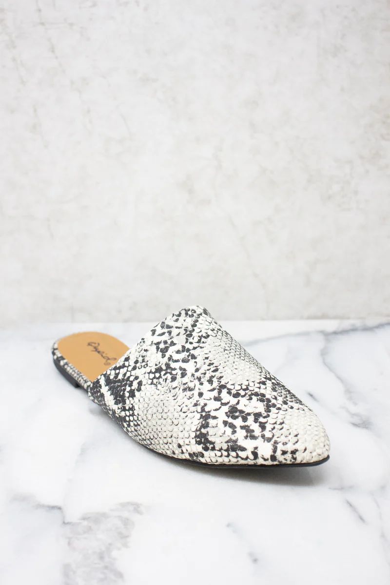 The Emma Grey Snakeskin Print Mules FINAL SALE | The Pink Lily Boutique