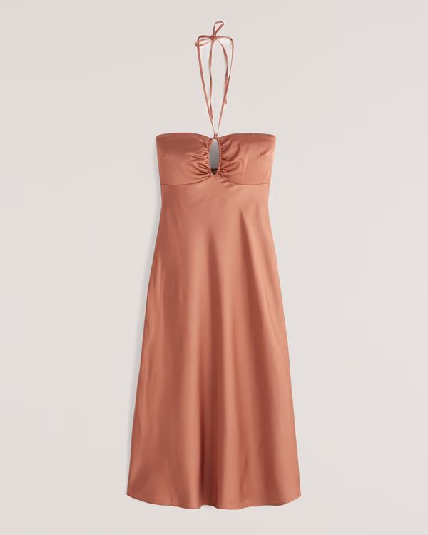 Women's Halter Satin Slip Midi Dress | Women's Best Dressed Guest Collection | Abercrombie.com | Abercrombie & Fitch (US)