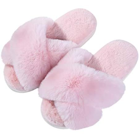 HUMIWA Womens Faux Fur Slippers Warm Fussy Flip Flop House Slippers Open Toe Home Slippers for Gi... | Amazon (US)