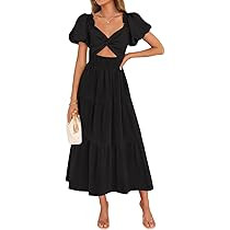 ZESICA Womens Summer Casual Flowy Vacation Maxi Dress 2026 Short Puff Sleeve A Line Smocked Cutou... | Amazon (US)