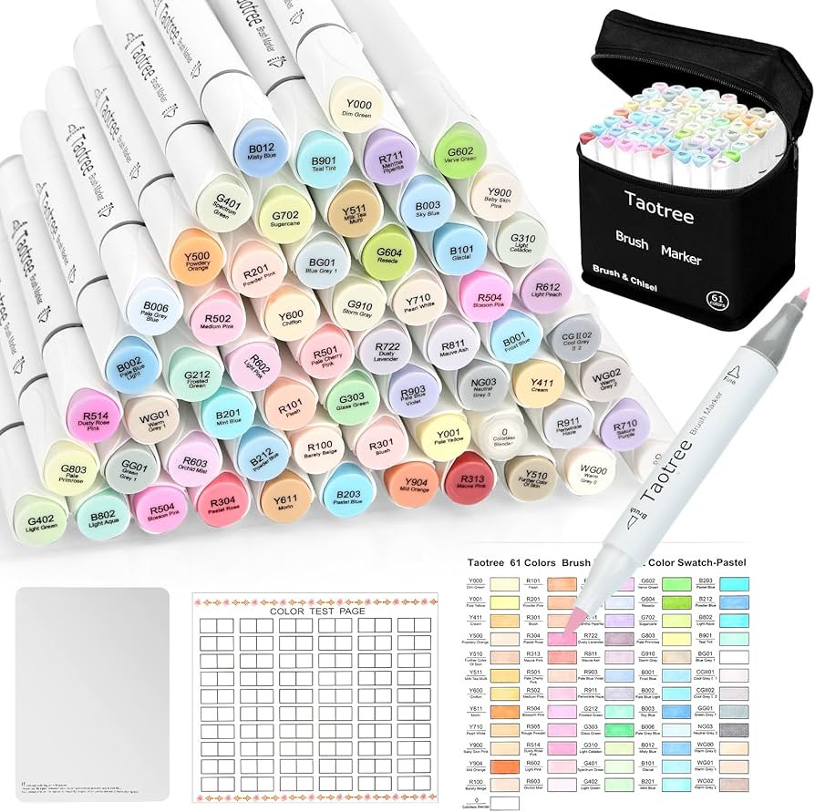 Taotree Alcohol Brush Markers Art Supplies, 61 Pastel Colors Dual Tip Art Coloring Markers Pens, ... | Amazon (US)