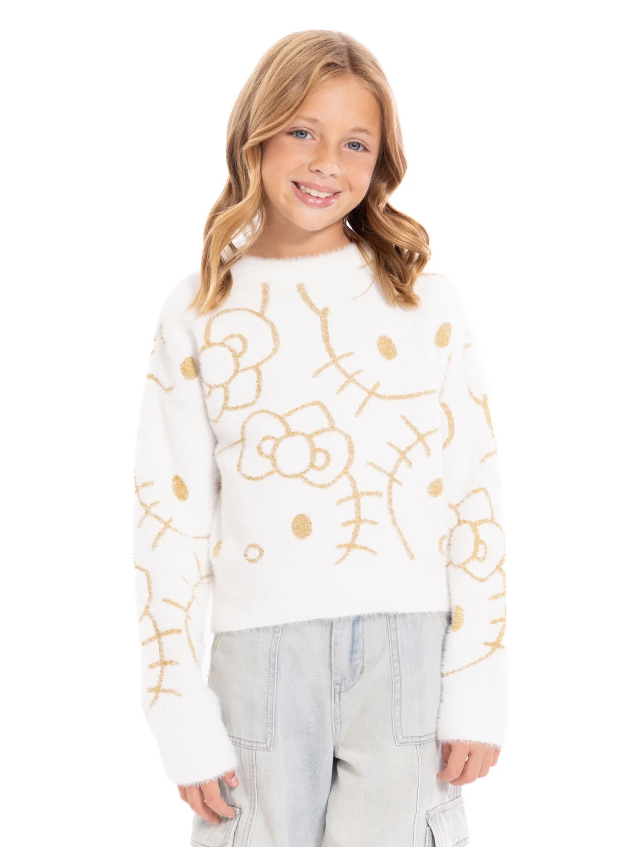 Hello Kitty Girls Graphic Eyelash Glitter Sweater, Sizes 4-16 | Walmart (US)