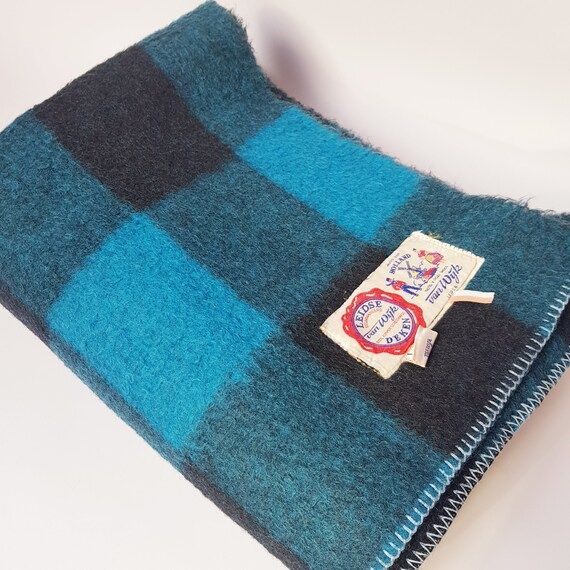Vintage Wool Blanket Check Blue Van Wijk Holland | Etsy | Etsy (US)