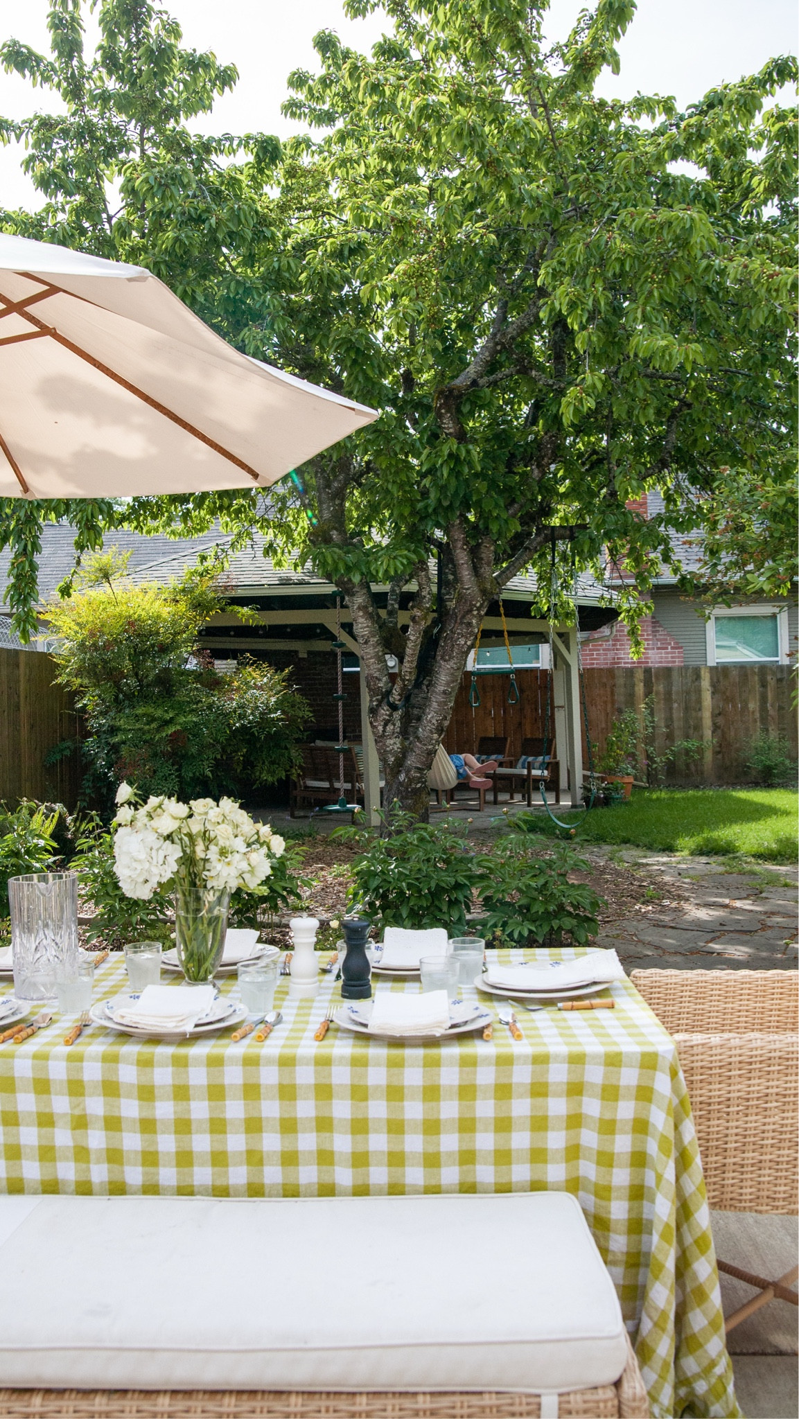 I’ve decided to put our patio and some of my summer dining items to good use this summer and do more of these dinners. The pressure is off, but it can still be really beautiful! I absolutely love these hand-painted fish stoneware plates, embroidered crochet napkins, and cheerful checkered linen tablecloth, all from @greenrow. Prefect since GreenRow is all about joy, plus of course sustainable sourcing and vintage inspiration.

But honestly, the perfect outdoor dinner party to me is beautiful, but most importantly, features the impromptu talent show my daughter organized, super easy cooking we can tag team while we chat with our friends, watermelon!, and some hammocking. More of this this summer, please ❤️🌞

#LTKSeasonal #LTKHome