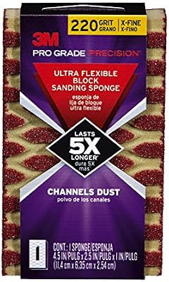 3M Pro Grade Precision Ultra Flexible Block Sanding Sponge, 4.5 x 2.5 x 1-Inch, 220-Grit, X-Fine | Amazon (US)