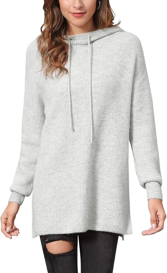 Woolen Bloom Womens Hoodies Sweatshirt Loose Lightweight Hooded Sweater Split Side Casual Spring ... | Amazon (US)