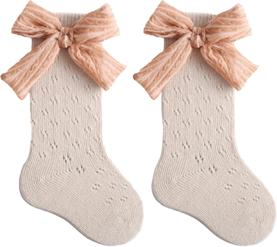 ACTLATI Toddler Girls Knee High Socks Bow Tie Mesh Breathable Dress Socks Kids Cotton Stockings 1... | Amazon (US)