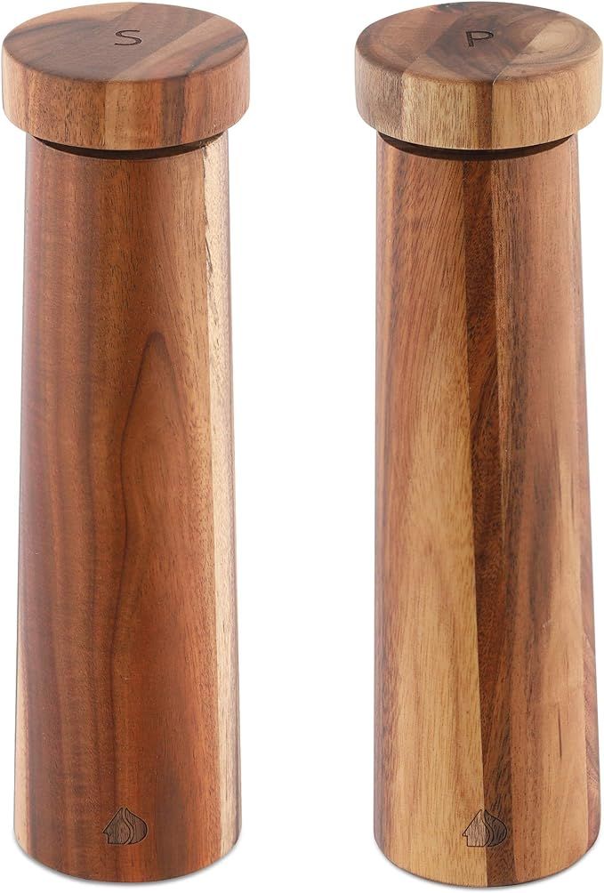 Navaris Salt and Pepper Mill Set - Adjustable Acacia Wood Salt and Pepper Grinders Shakers with C... | Amazon (US)