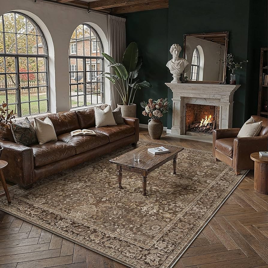 HUGEAR Area Rugs 8x10 Brown Washable Rug for Living Room Bedroom Large Neutral Vintage Rug Carpet... | Amazon (US)
