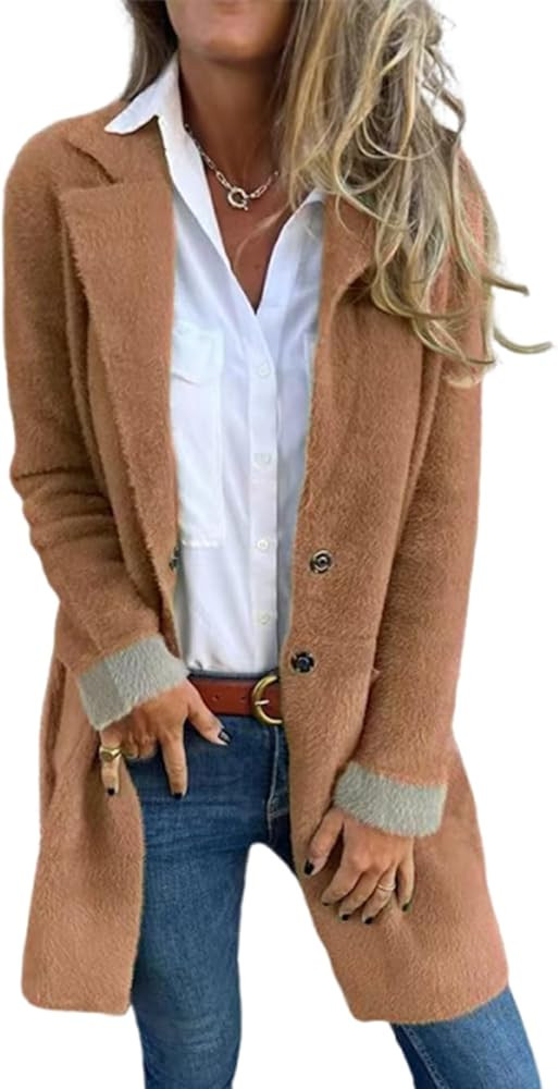 Classic Elegant Midi-length Women's Coat Women's Lapel Long Sleeve Fur Long Coat, Single Breasted... | Amazon (US)