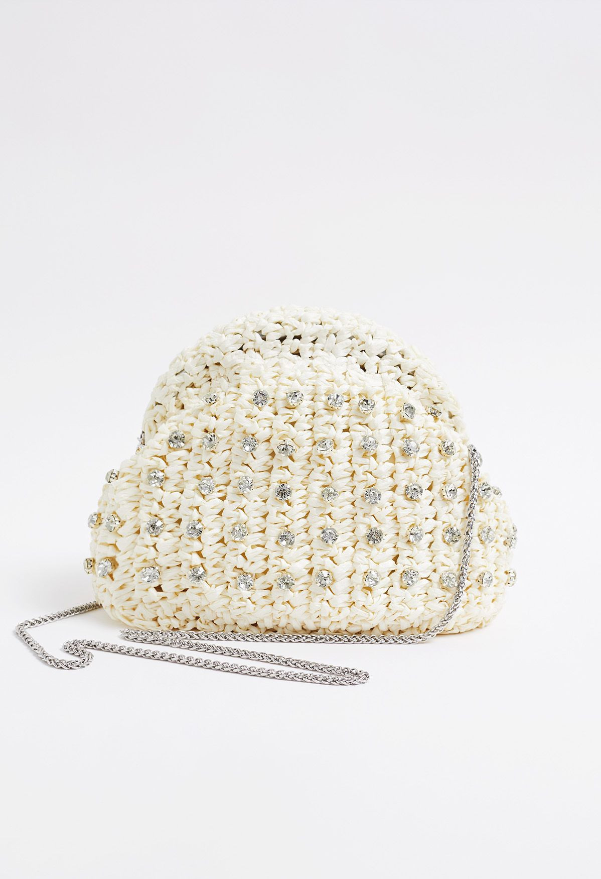 Rhinestone Decor Braided Straw Clutch | Chicwish