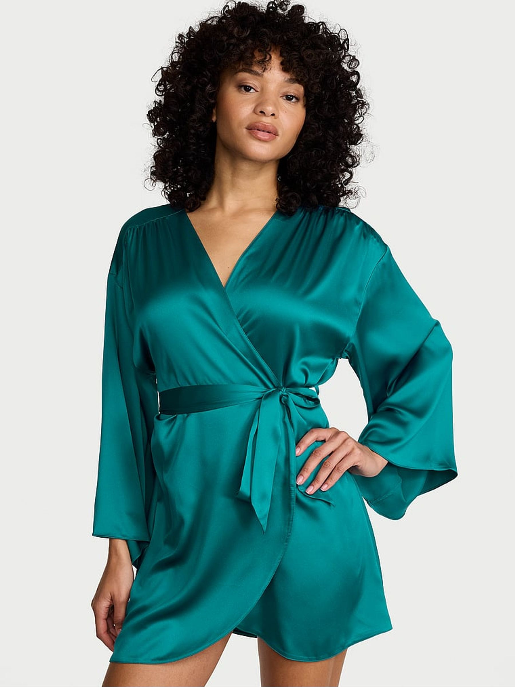 True Teal Blue Satin Short Robe | Victoria's Secret UK | Victoria's Secret UK