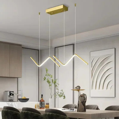 Golden Modern Linear LED Chandelier - Sleek Metal Semi-Flush Mount Fixture | Wayfair North America