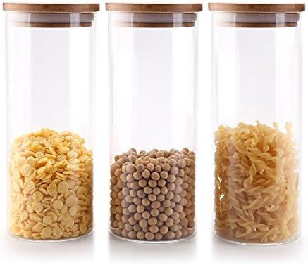 ComSaf Glass Food Storage Canisters with Lids Set of 3-30oz, BPA Free High Borosilicate Glass Coo... | Amazon (US)