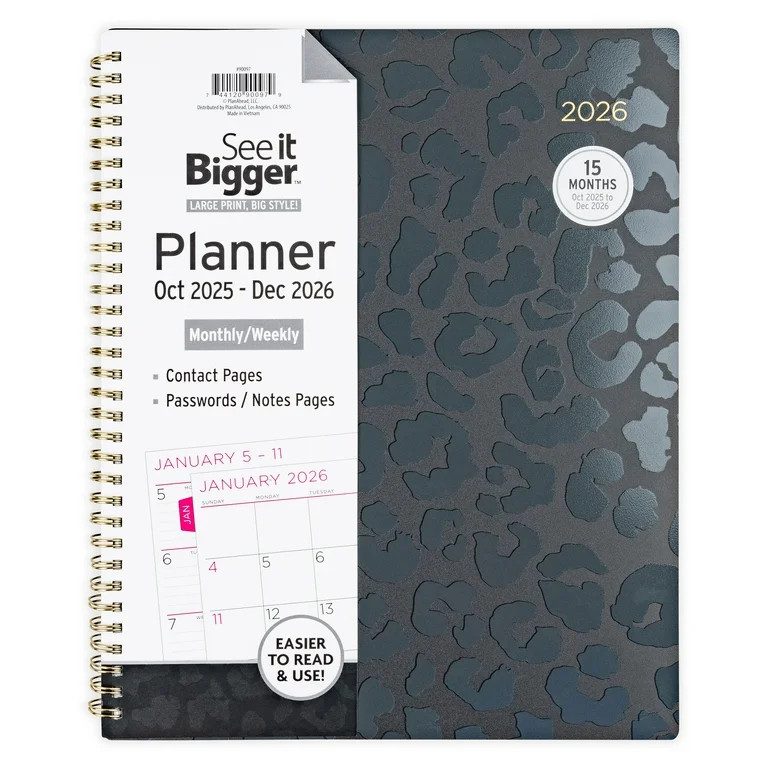 See It Bigger Monthly Weekly Planner Large (8.5" x 11") Black 15-Month Oct 2025-Dec 2026 | Walmart (US)