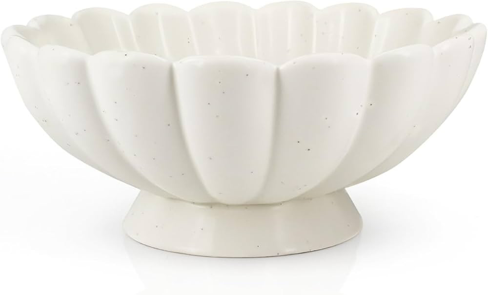 Accessoryway 8" White Fluted Scalloped Decorative Bowls -Moderate Ceramic Fruit Bowl for Kitchen ... | Amazon (US)