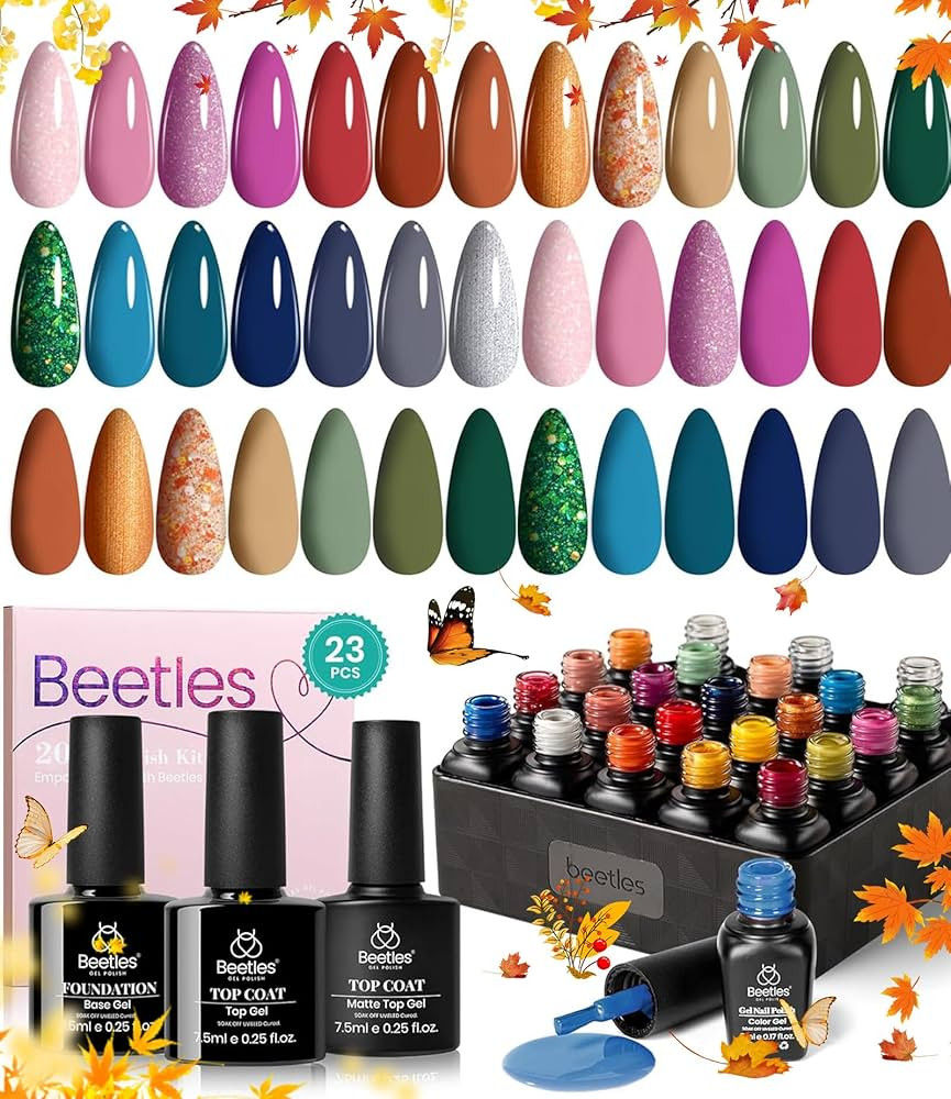Beetles Gel Nail Polish Set - 20 Colors Top Coat Gel Nail Polish Green Blue Red Brown Nail Gel Po... | Amazon (US)